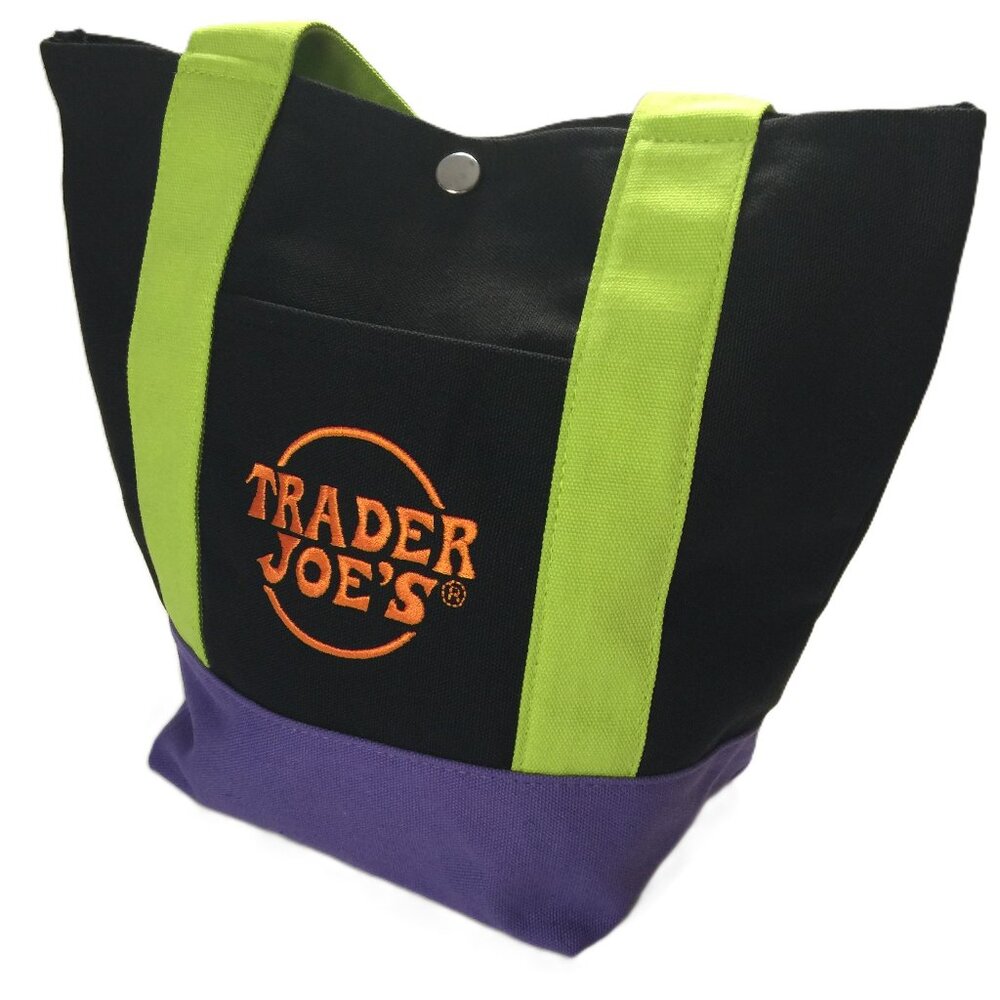 Trader Joe's Mini Canvas Tote Bag With METAL SNAP FASTENER Halloween & Grocery